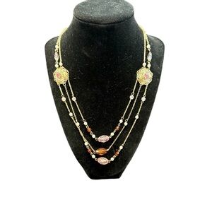 Avon Pink Frosted filigree multi strand Gold and Pink Gemstone Necklace NIB 2007